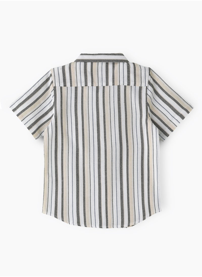 Boys' Beige and Olive Striped Cotton Casual Shirt