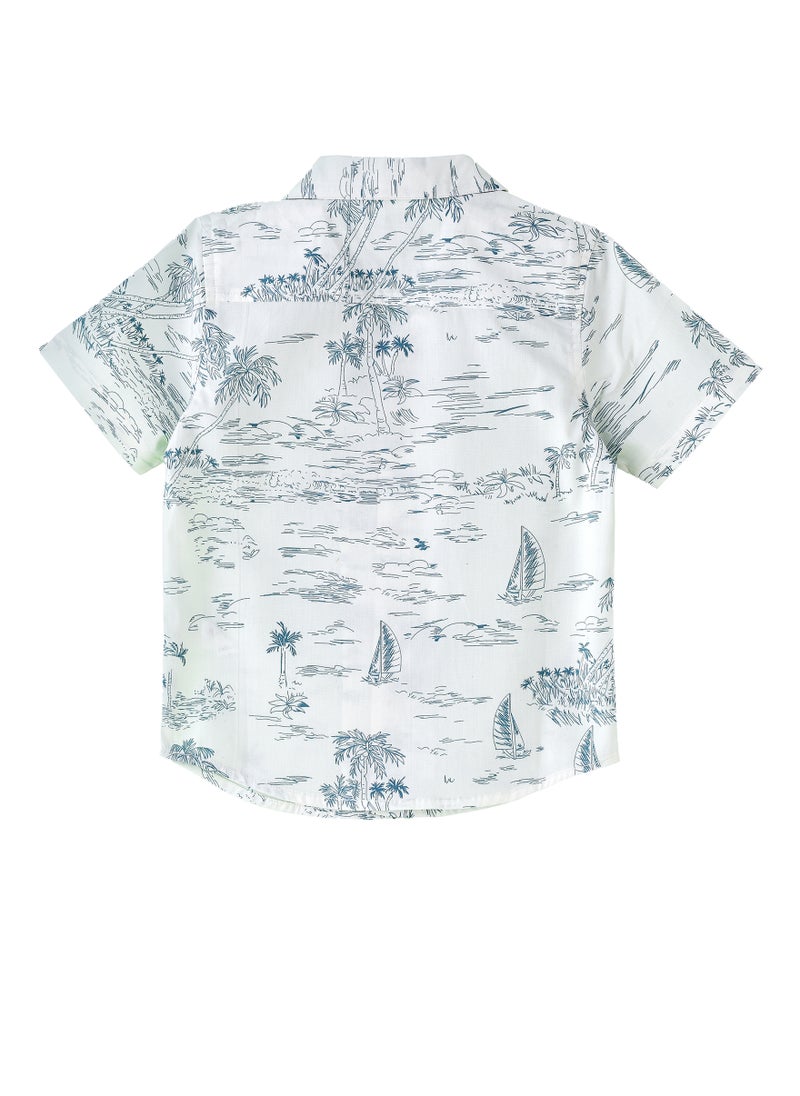 Boys' Tropical Print Cotton Casual Shirt