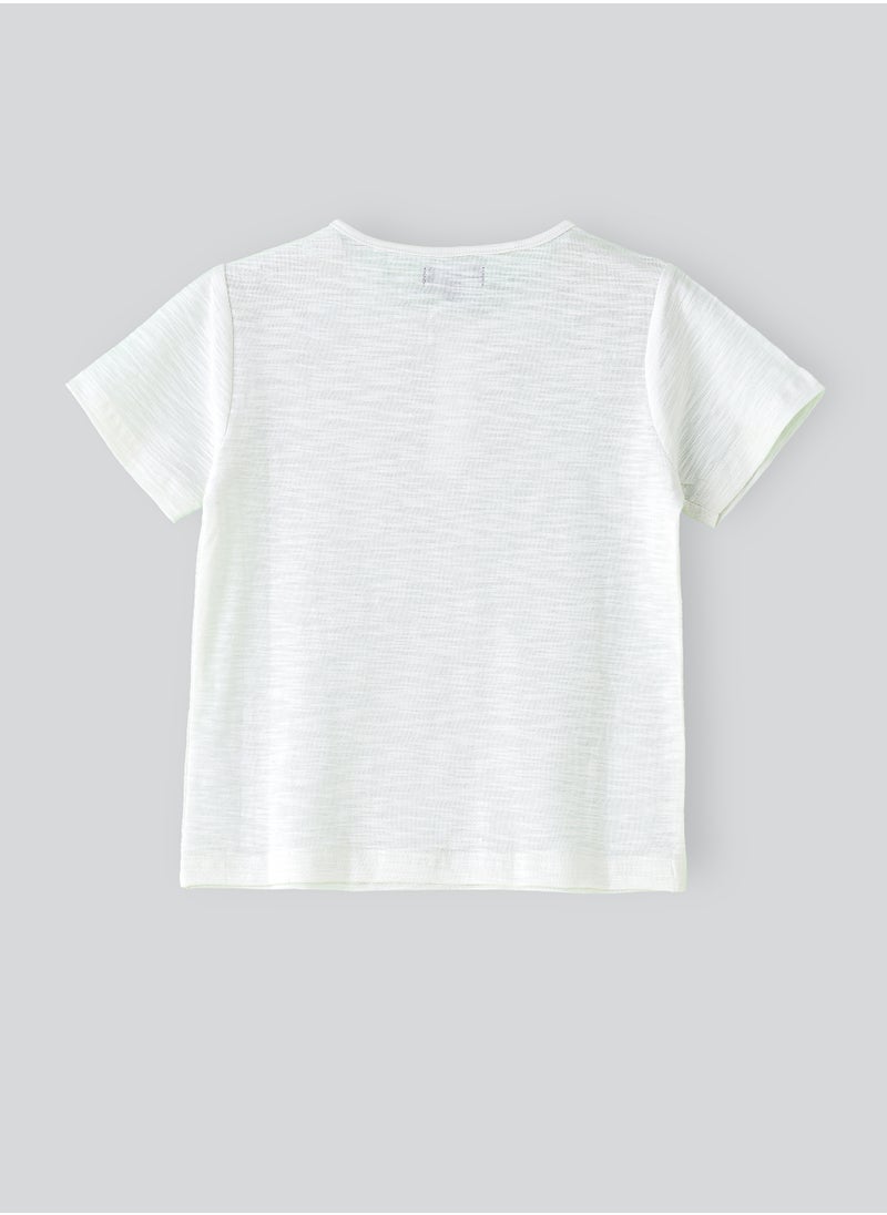 Boys' White Slub Cotton Henley T-Shirt with Striped Pocket