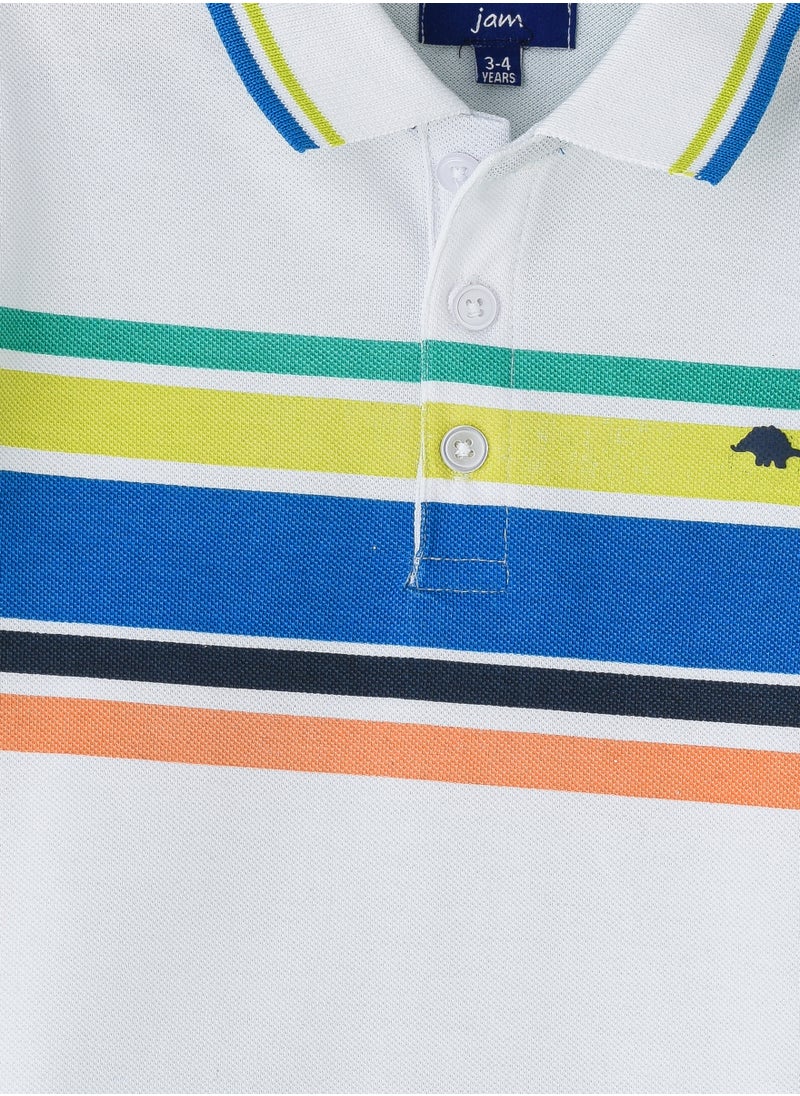 Boys' Multicolour Striped Cotton Polo Shirt