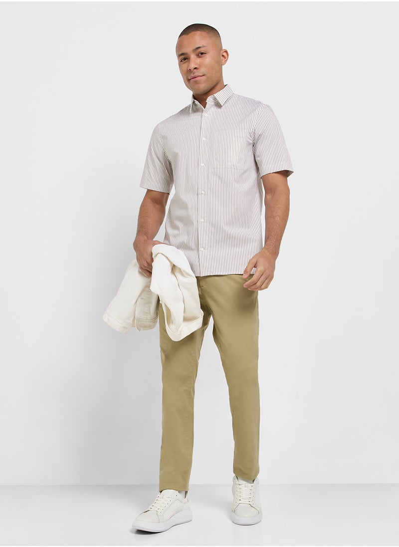 Poplin Stripe Short Sleeve Shirt