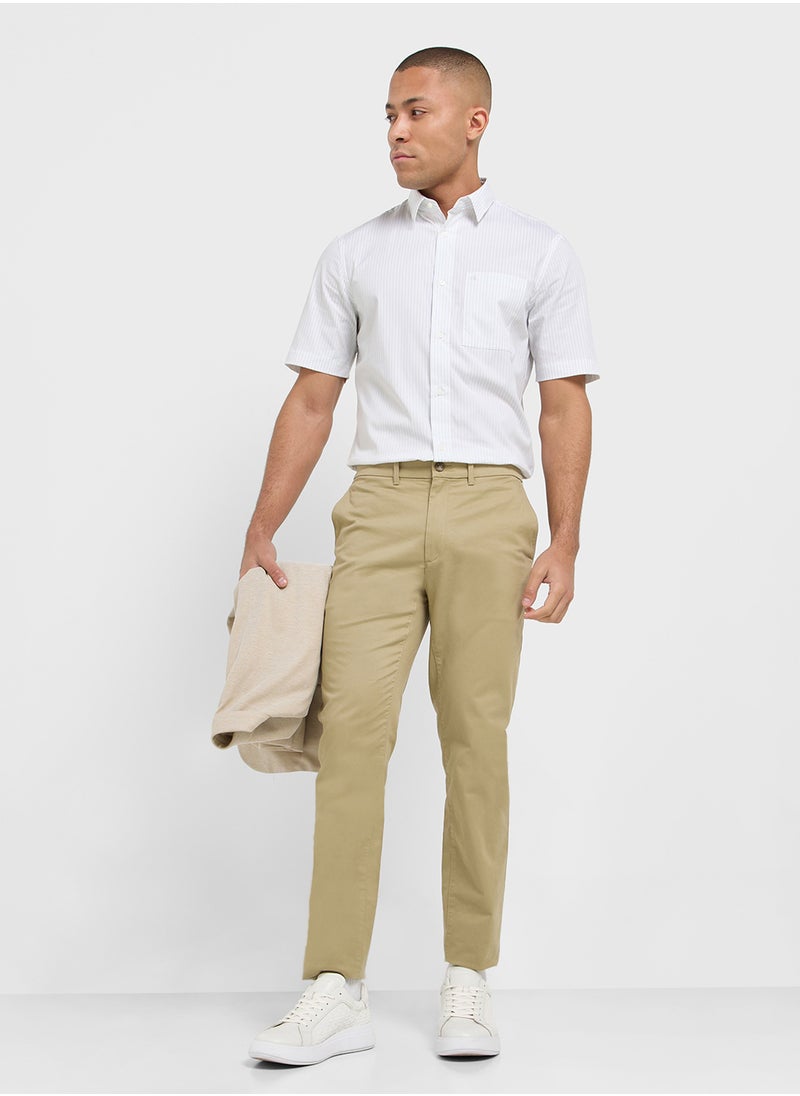 Poplin Stripe Short Sleeve Shirt