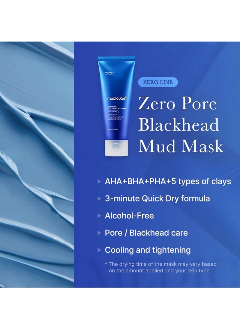 Zero Pore Blackhead Mud Facial Mask, Skin Cooling & Pore Tightening, 3-Minute Quick Dry, AHA BHA PHA, Deep Cleansing Clay, Korean Face Mask | 3.52 oz