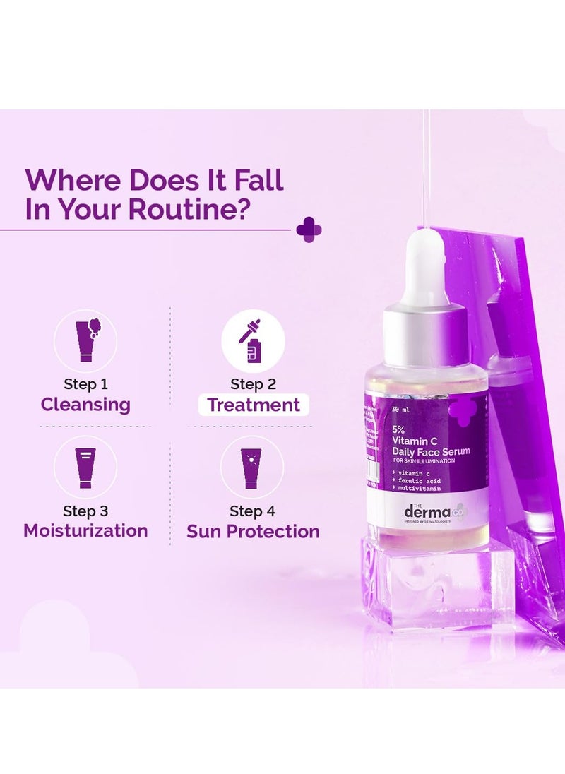 The Derma Co 5% Vitamin C Daily Face Serum with Ferulic Acid & Multivitamin for Skin Illumination - 30ml