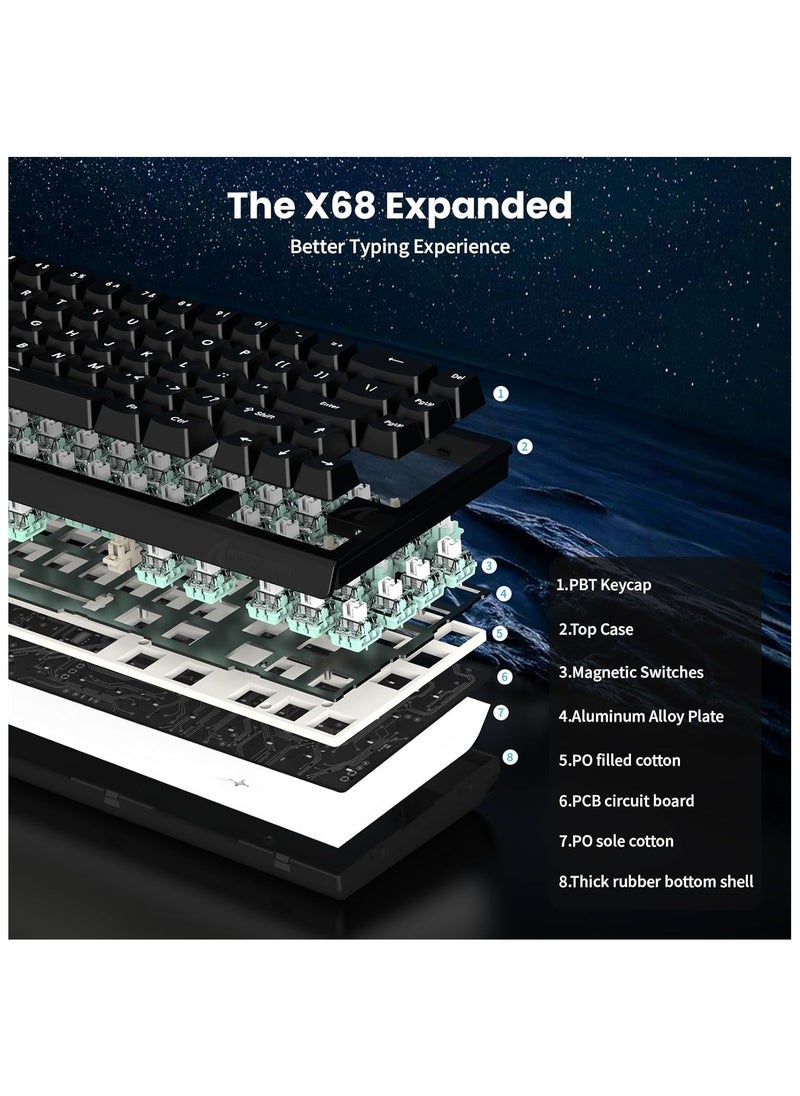 ATTACK SHARK X68 HE 8KHZ Rapid Trigger Keyboard Magnetic Switch,0.01 mm RT Accuracy,Wired RGB 60% Gaming Keyboard TKL with Adjustable Actuation,Snap Tap,Coiled Cable,for PC/Mac(Black)