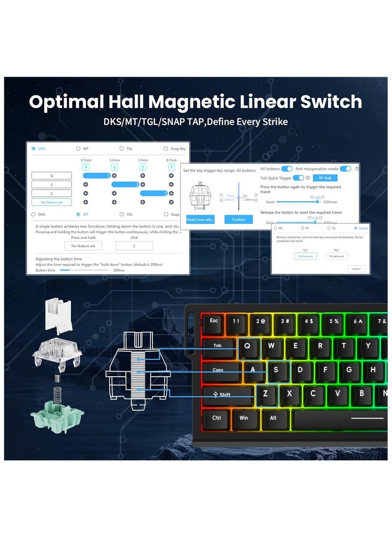 ATTACK SHARK X68 HE 8KHZ Rapid Trigger Keyboard Magnetic Switch,0.01 mm RT Accuracy,Wired RGB 60% Gaming Keyboard TKL with Adjustable Actuation,Snap Tap,Coiled Cable,for PC/Mac(Black)