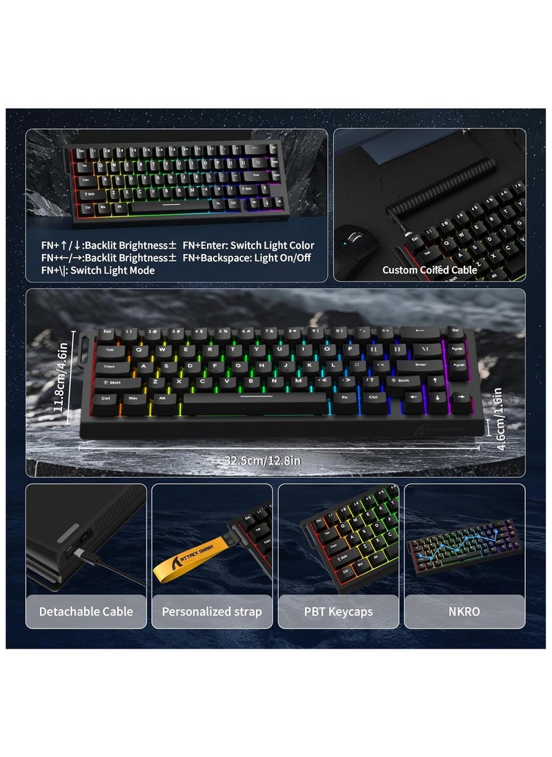 ATTACK SHARK X68 HE 8KHZ Rapid Trigger Keyboard Magnetic Switch,0.01 mm RT Accuracy,Wired RGB 60% Gaming Keyboard TKL with Adjustable Actuation,Snap Tap,Coiled Cable,for PC/Mac(Black)