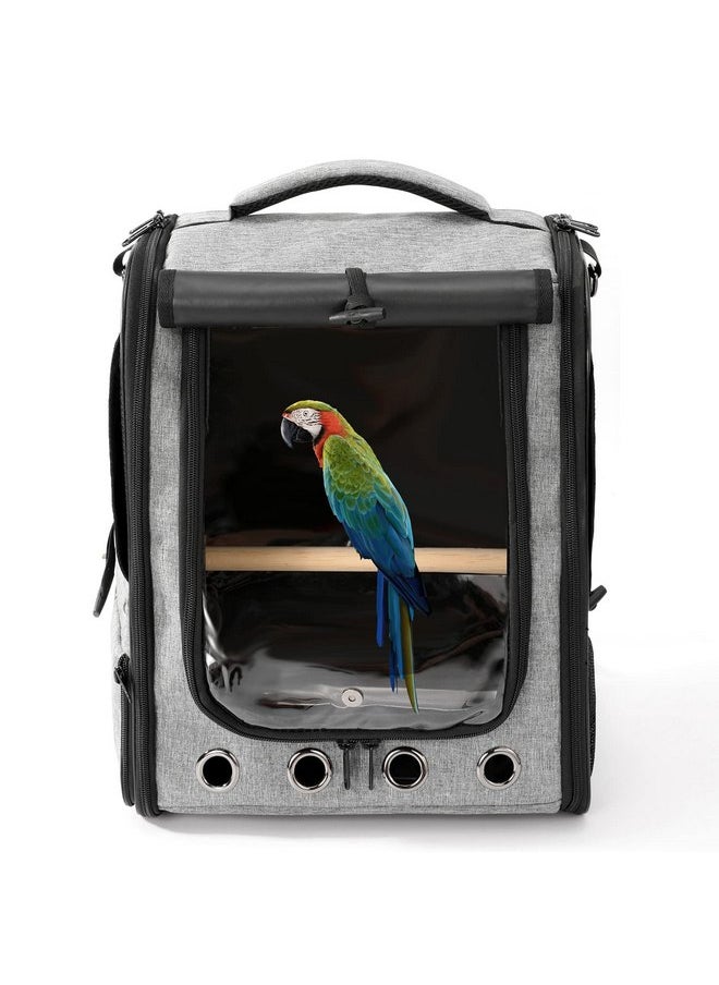 MAXPAND Portable Bird Carrier Backpack with Perch and Feeder Parrot Backpack Carrier with Perch Pet Bird with Stainless Steel Tray with YKK Zipper, 12.5 Inches x 11 Inches x 16 Inches, GREY