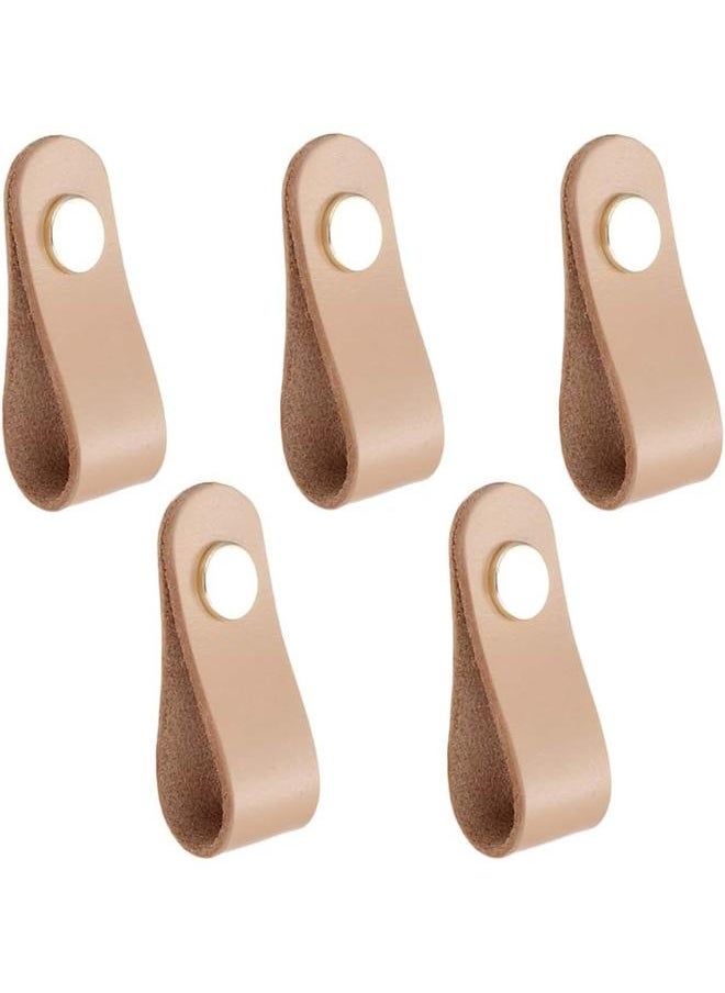 5 Pieces PU Leather Cabinet Handle Drawer Pull Single Hole Door Knobs with Screws for Wardrobe Suitcase Closet Living Study Room Kitchen