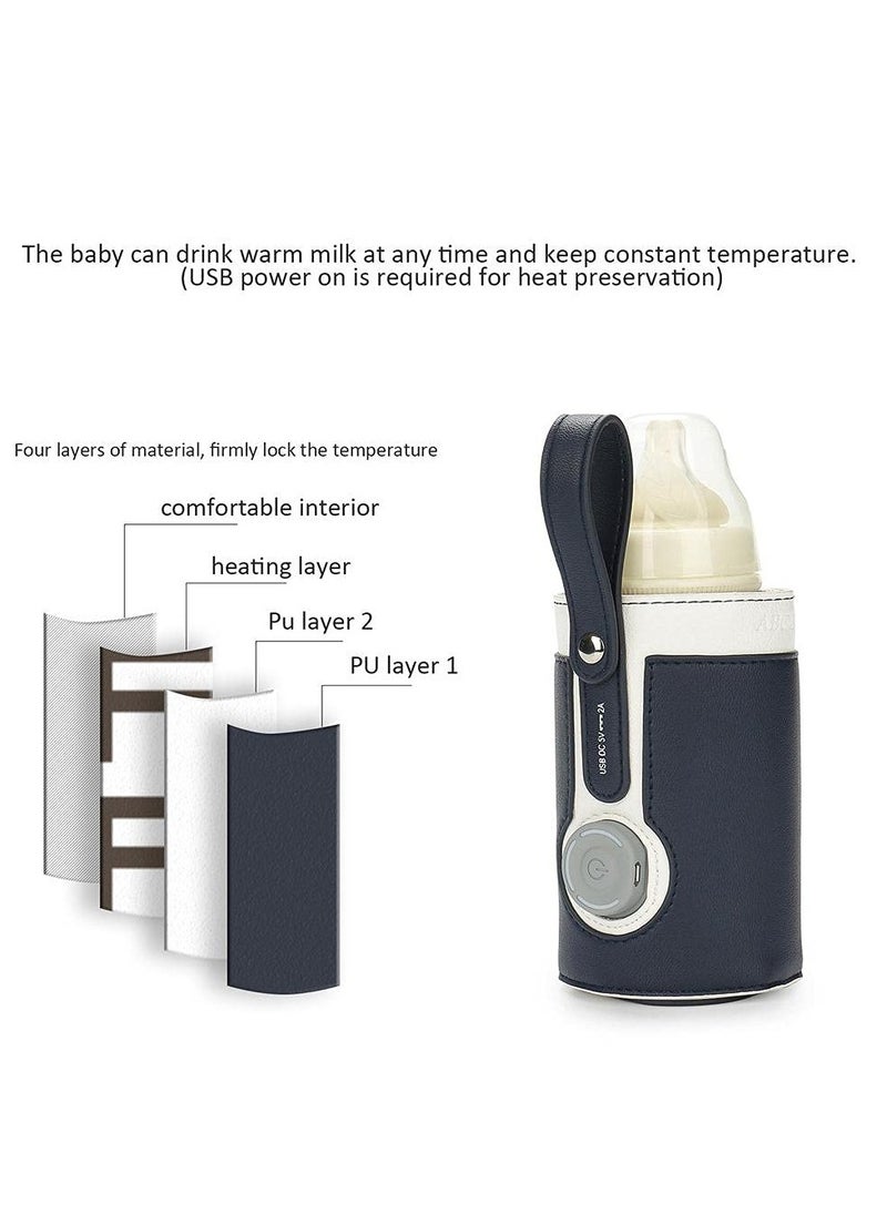 Portable Bottle Warmer, with 3 Temperature Control, Travel Smart Insulation Milk Bottle Cover Bag, USB Baby Bottle Warmer for Breastmilk or Formula for Travel and Other Outdoor Activities