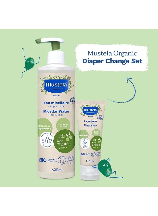Organic Diaper Change Set - Certified Organic No-Rinse Micellar Water 400 ML And Certified Organic Diaper Cream 75 ML
