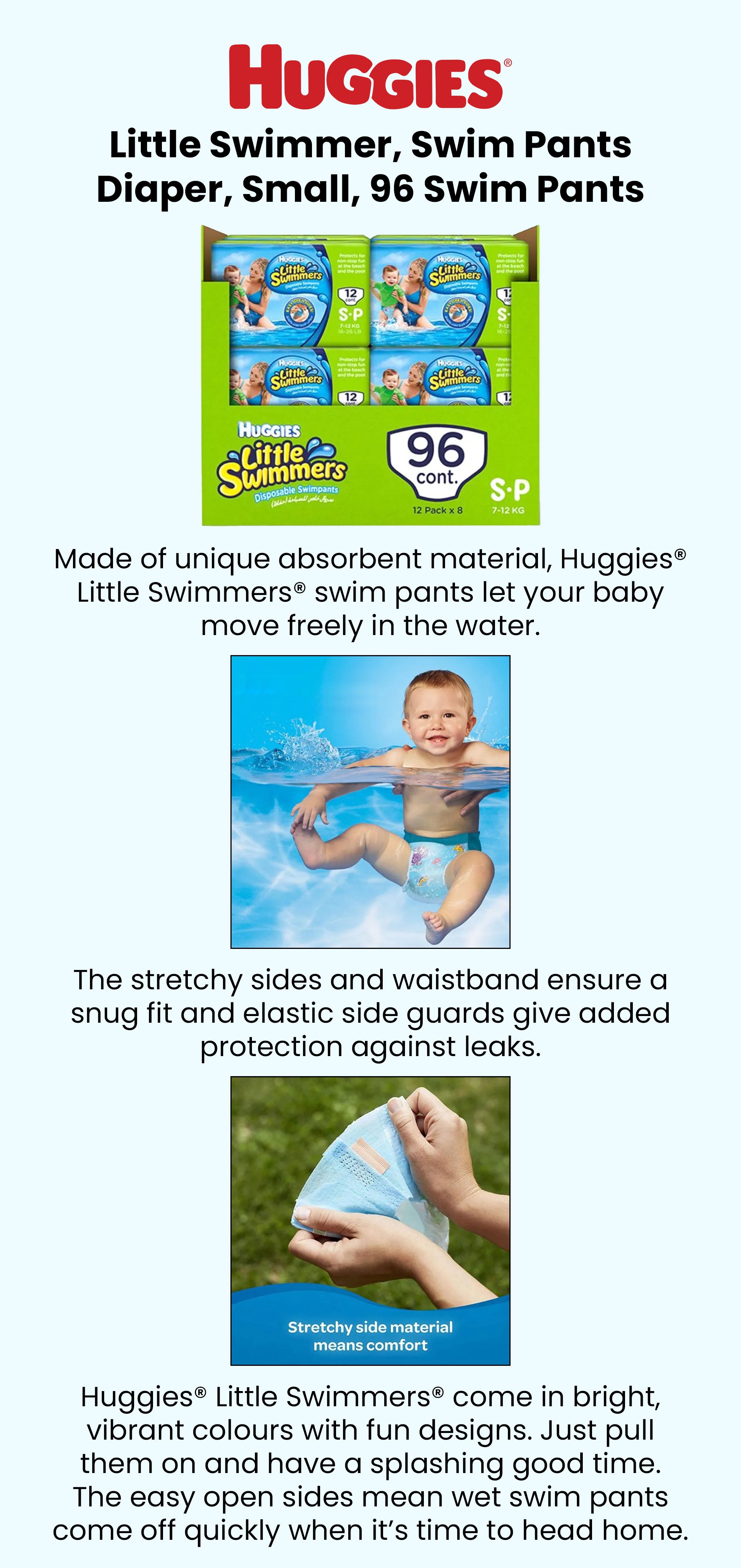 Little Swimmer Disposable Swim Pants Diapers, 7 - 12 Kg, 96 Count ( 8 x 12 Pack ) - Small, Easy Open Sides