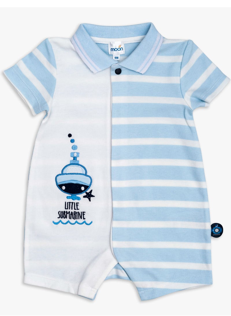 MOON 100% Cotton Romper With Collar 3-6M Blue - Little Submarine