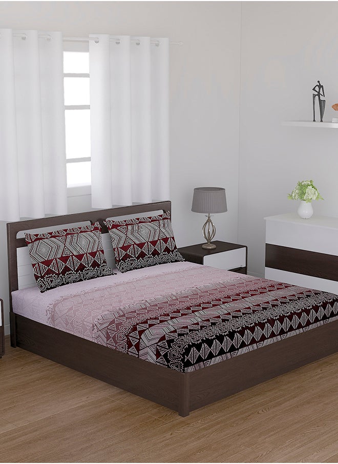 Spring Summer Collection- Cotton Feel Double Bedsheet with 2 Pillow Covers for Bed Room, Home, Hotel-120 GSM, Pink Cream, 210 X 230 Cm