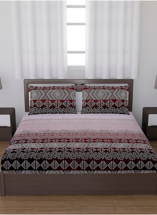 Spring Summer Collection- Cotton Feel Double Bedsheet with 2 Pillow Covers for Bed Room, Home, Hotel-120 GSM, Pink Cream, 210 X 230 Cm