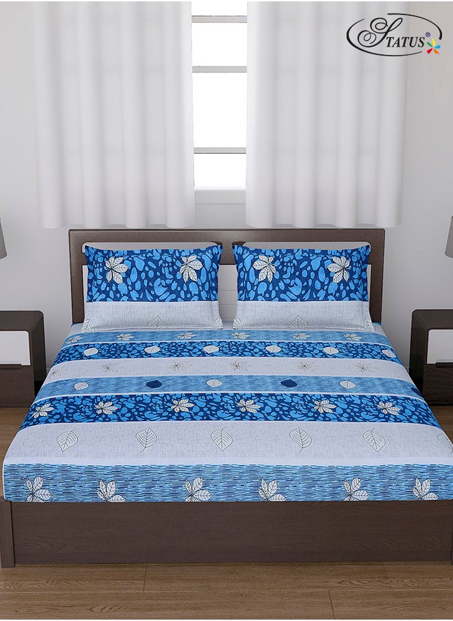 Cotton Rich Double Bedsheet with 2 Pillow Covers for Bed Room, Home, Hotel-120 GSM, Blue Stripes, 210 X 215 Cm