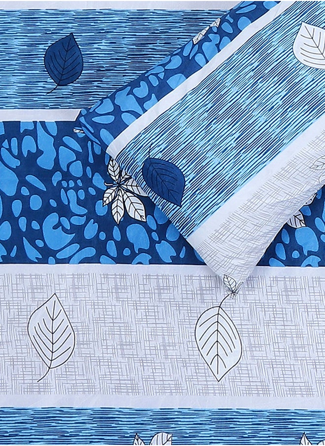Cotton Rich Double Bedsheet with 2 Pillow Covers for Bed Room, Home, Hotel-120 GSM, Blue Stripes, 210 X 215 Cm