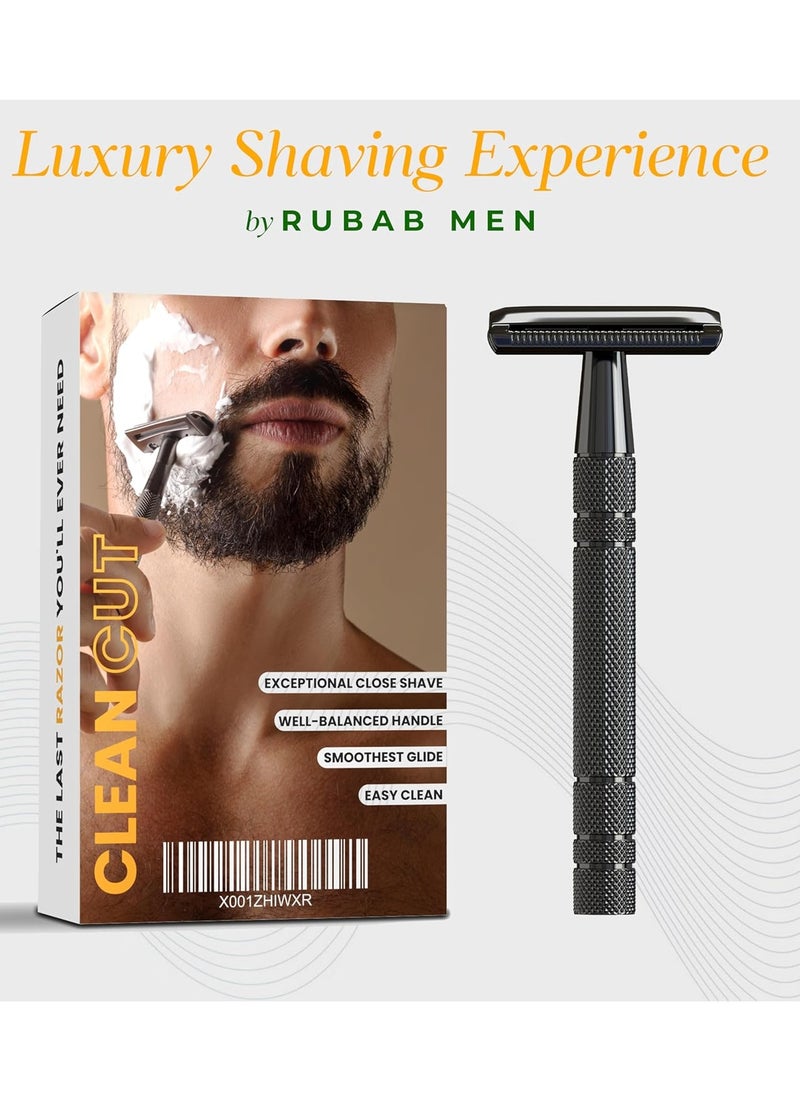 Rubab Men Double Edge Safety Shaving Razor| Premium Single Blade Closed Comb 3 Piece Metal Face Razor | Classic Gunmetal Finish