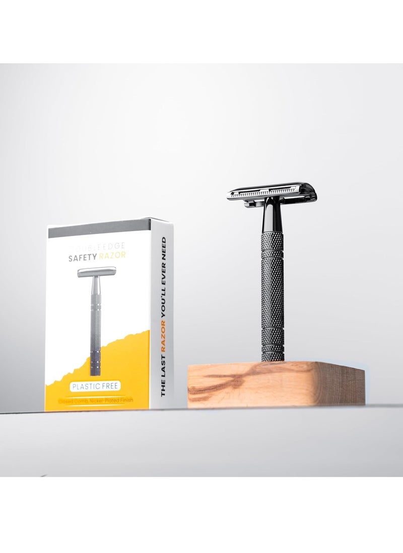 Rubab Men Double Edge Safety Shaving Razor| Premium Single Blade Closed Comb 3 Piece Metal Face Razor | Classic Gunmetal Finish