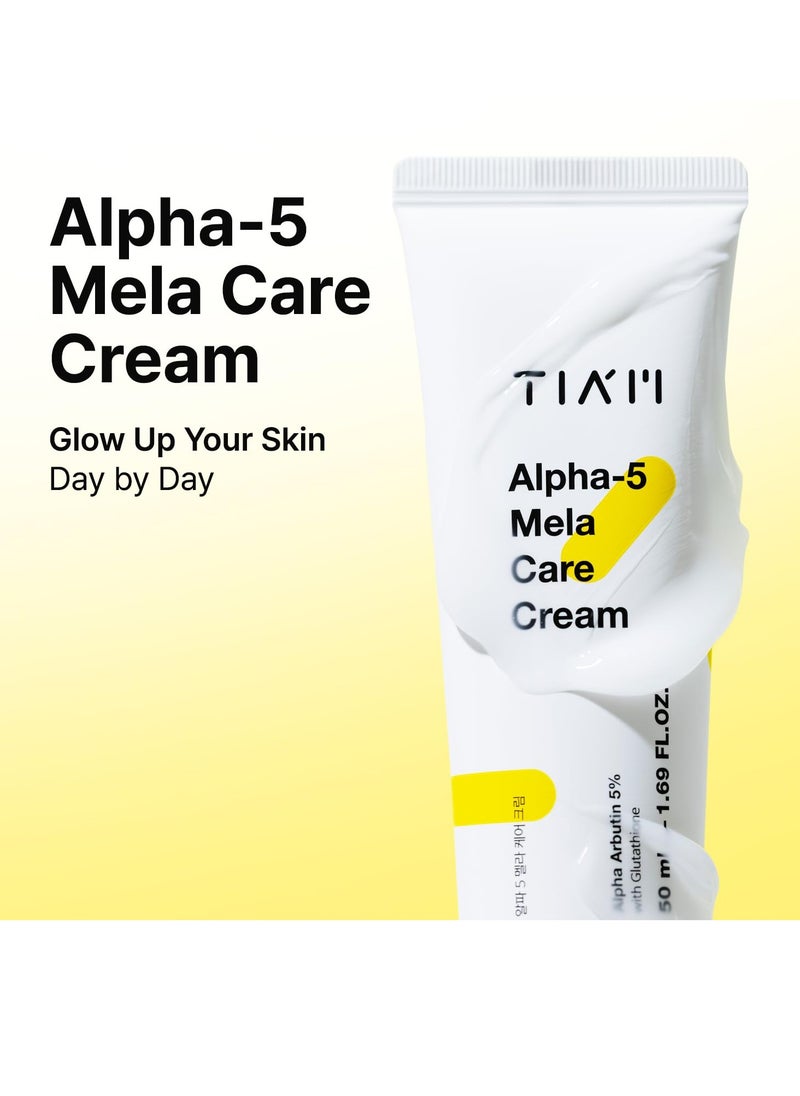 TIAM Alpha-5 Mela Care Cream, 1.69 fl oz, 5% Alpha Arbutin Glow Enhancing Cream with Glutathione & Niacinamide, Korean Skin Care
