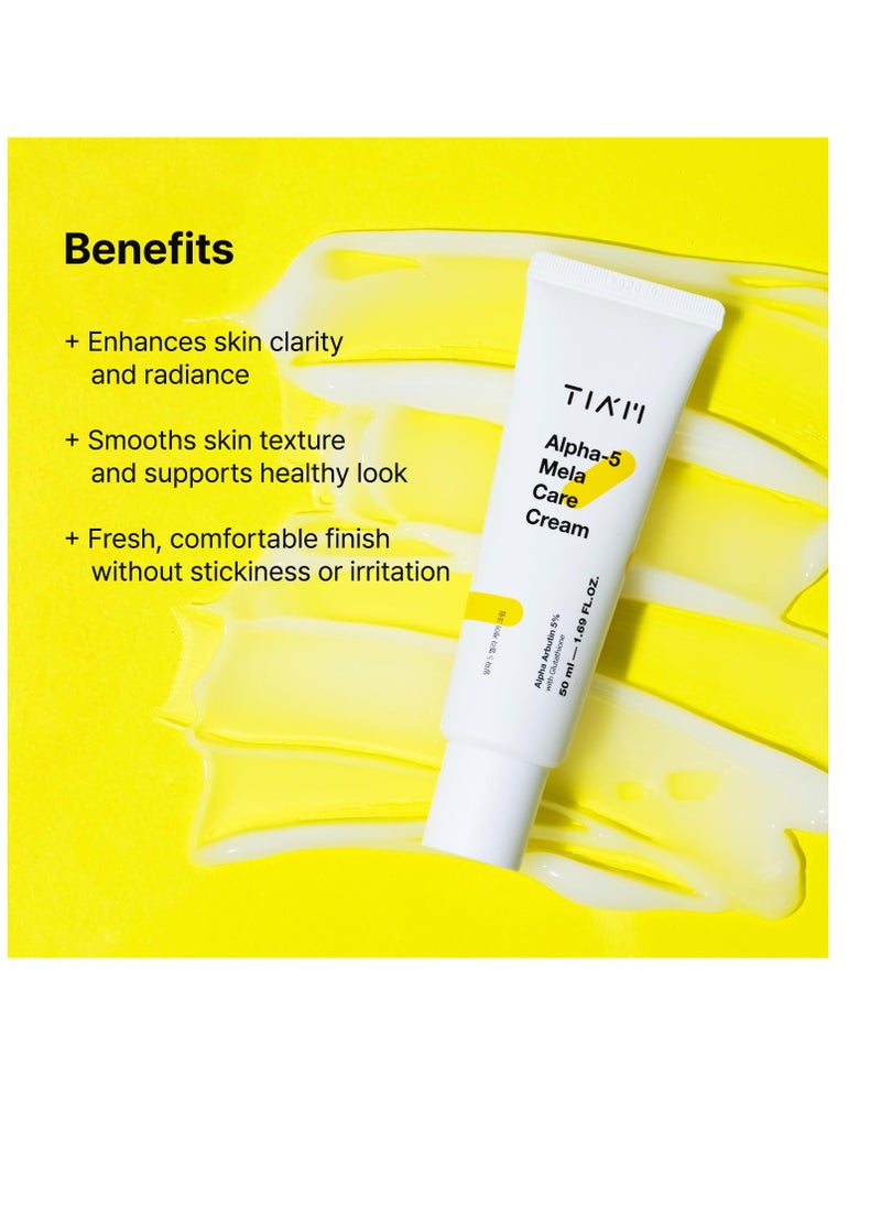 TIAM Alpha-5 Mela Care Cream, 1.69 fl oz, 5% Alpha Arbutin Glow Enhancing Cream with Glutathione & Niacinamide, Korean Skin Care