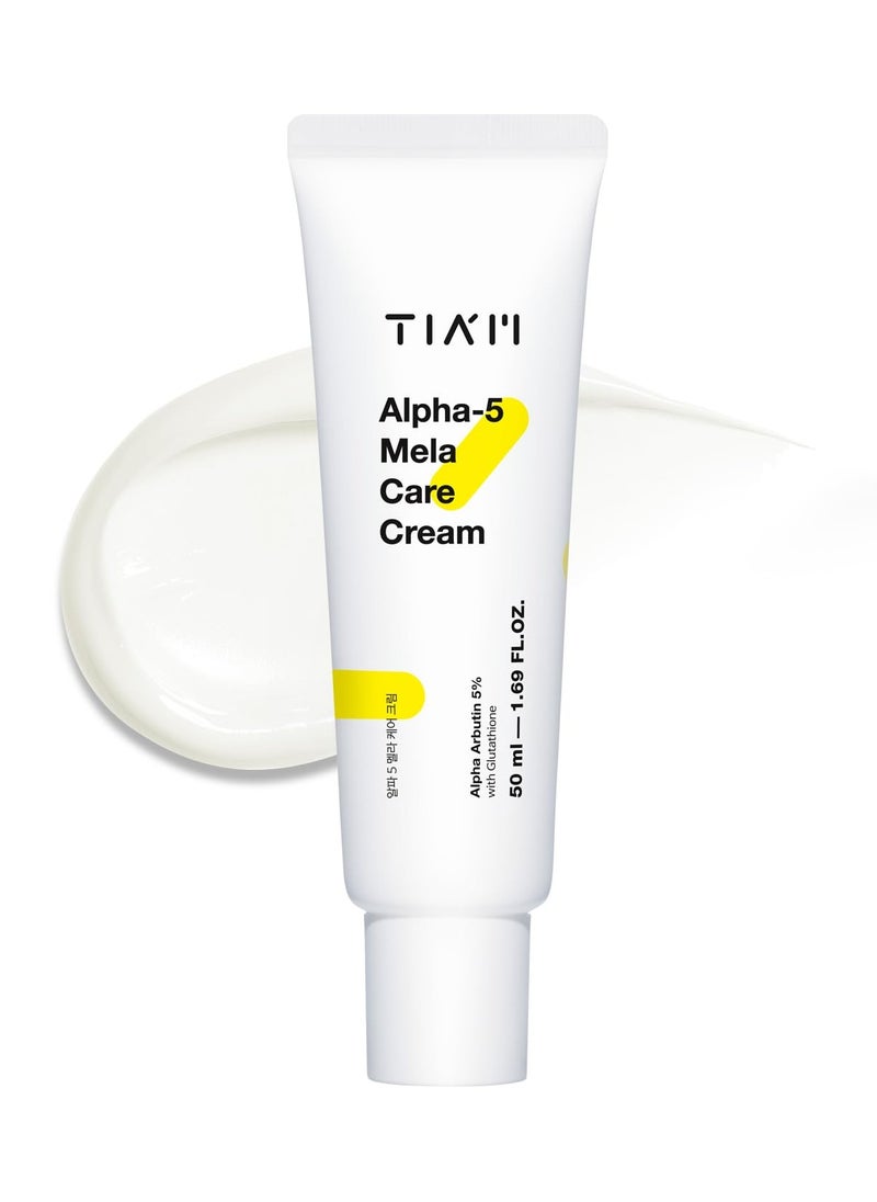 TIAM Alpha-5 Mela Care Cream, 1.69 fl oz, 5% Alpha Arbutin Glow Enhancing Cream with Glutathione & Niacinamide, Korean Skin Care