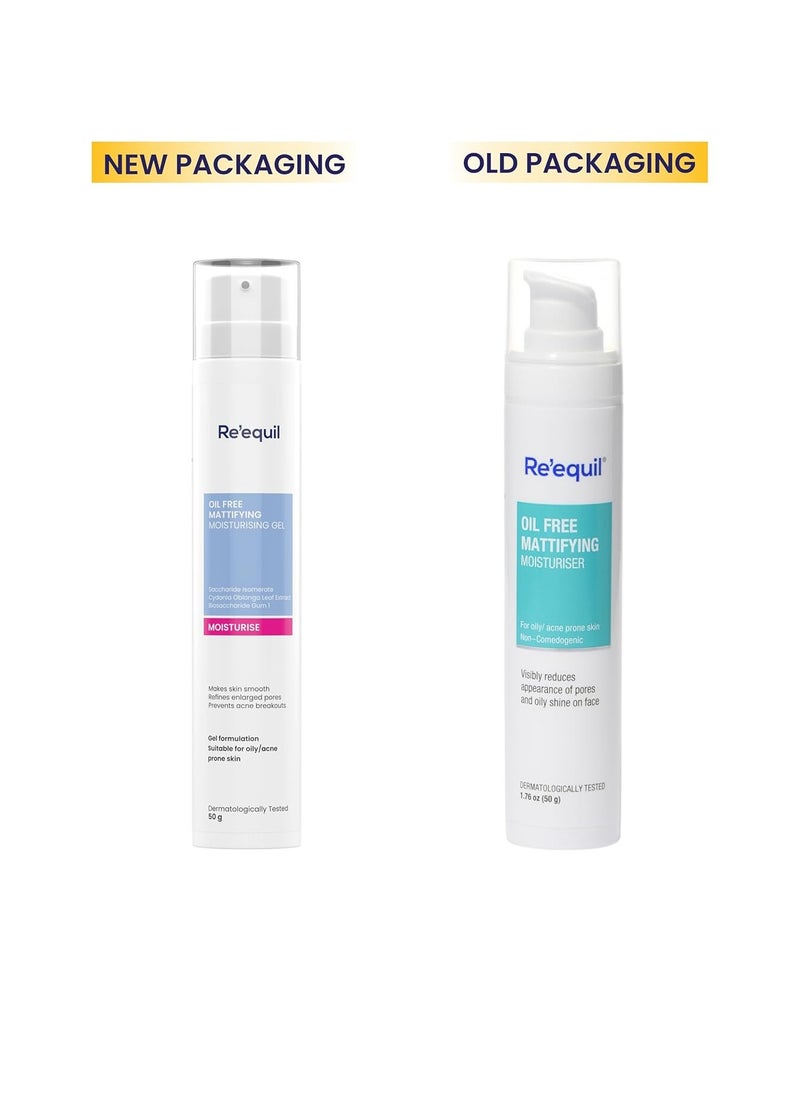 RE' EQUIL Oil Free Mattifying Moisturiser Boosts Hydration, Refines Enlarged Pores Prevents Acne Breakouts For Oily, Acne Prone Skin 50g