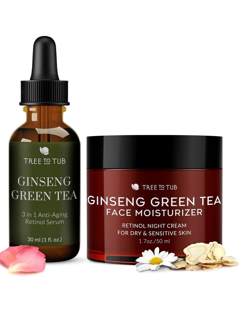 Tree To Tub Retinol Anti Aging Face Moisturizer for Dry & Sensitive Skin and Anti Aging Serum for Face & Wrinkles - Anti Wrinkle Hyaluronic Acid Facial Moisturizer, Vitamin A & E Night Cream for Women