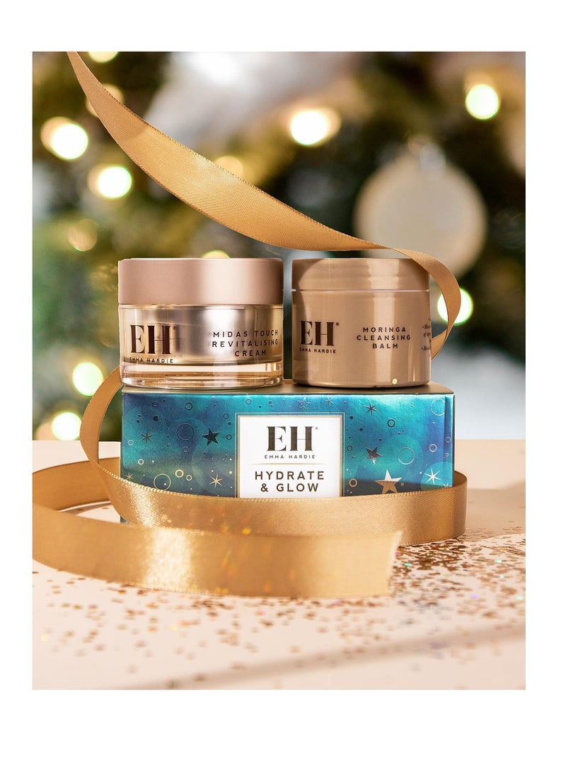 Emma Hardie Hydrate & Glow Gift Set: Travel Size 30ml Moringa Cleansing Balm and Travel Size 50ml Midas Touch Revitalising Face Cream, Dermatologically Tested, Natural and Cruelty Free