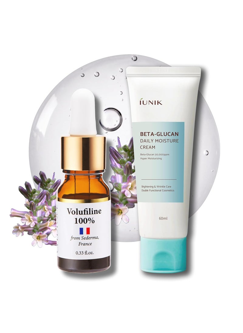 Volufiline & Beta-Glucan Cream – 100% Pure Volufiline for Skin Firming + Beta-Glucan Cream for Deep Hydration – Anti-Wrinkle, Collagen Boosting & Lifting Korean Skincare Mature, Dry & Sensitive Skin