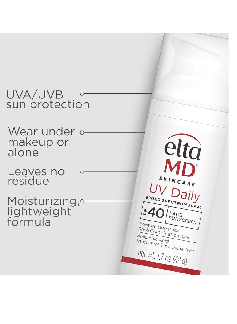 EltaMD UV Daily Facial Sunscreen Broad-Spectrum SPF 40 with Therapy Facial Moisturizer, Oil-free, Lightweight, Fragrance-free, Dermatologist-Recommend