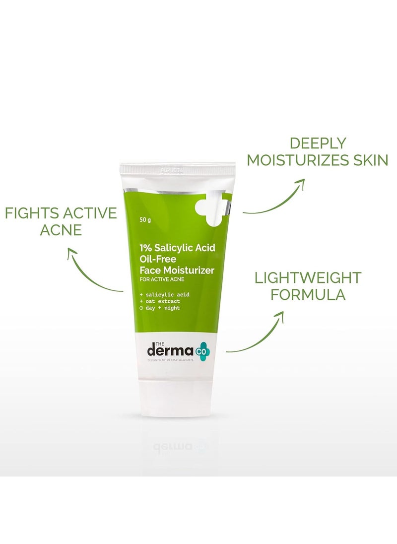 The Derma Co 1% Salicylic Acid Oil-Free Moisturizer For Face with Oat Extract | Fights Active Acne | Deeply Moisturizes | 50g