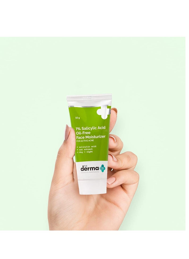 The Derma Co 1% Salicylic Acid Oil-Free Moisturizer For Face with Oat Extract | Fights Active Acne | Deeply Moisturizes | 50g