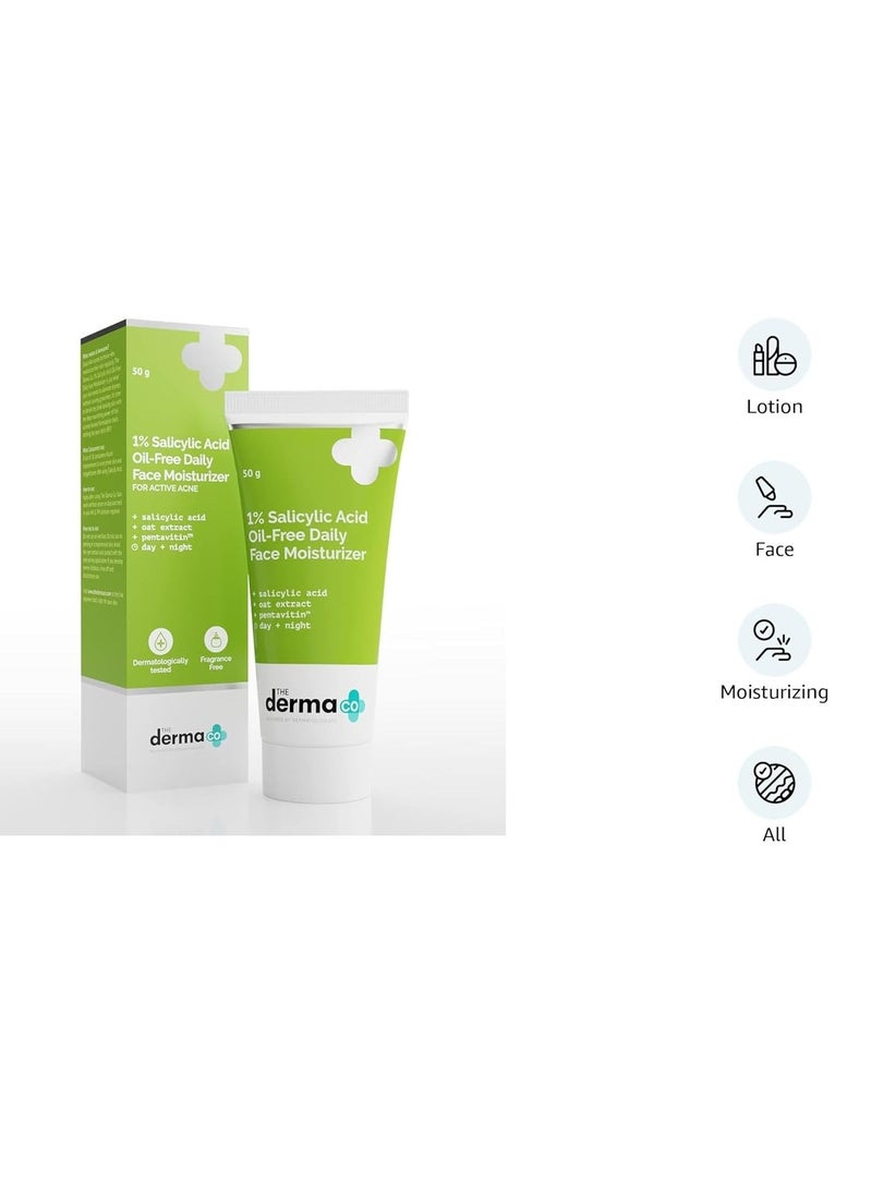 The Derma Co 1% Salicylic Acid Oil-Free Moisturizer For Face with Oat Extract | Fights Active Acne | Deeply Moisturizes | 50g