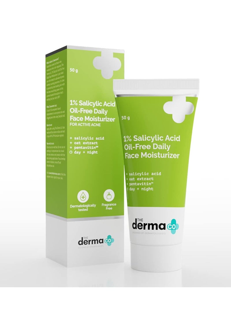 The Derma Co 1% Salicylic Acid Oil-Free Moisturizer For Face with Oat Extract | Fights Active Acne | Deeply Moisturizes | 50g
