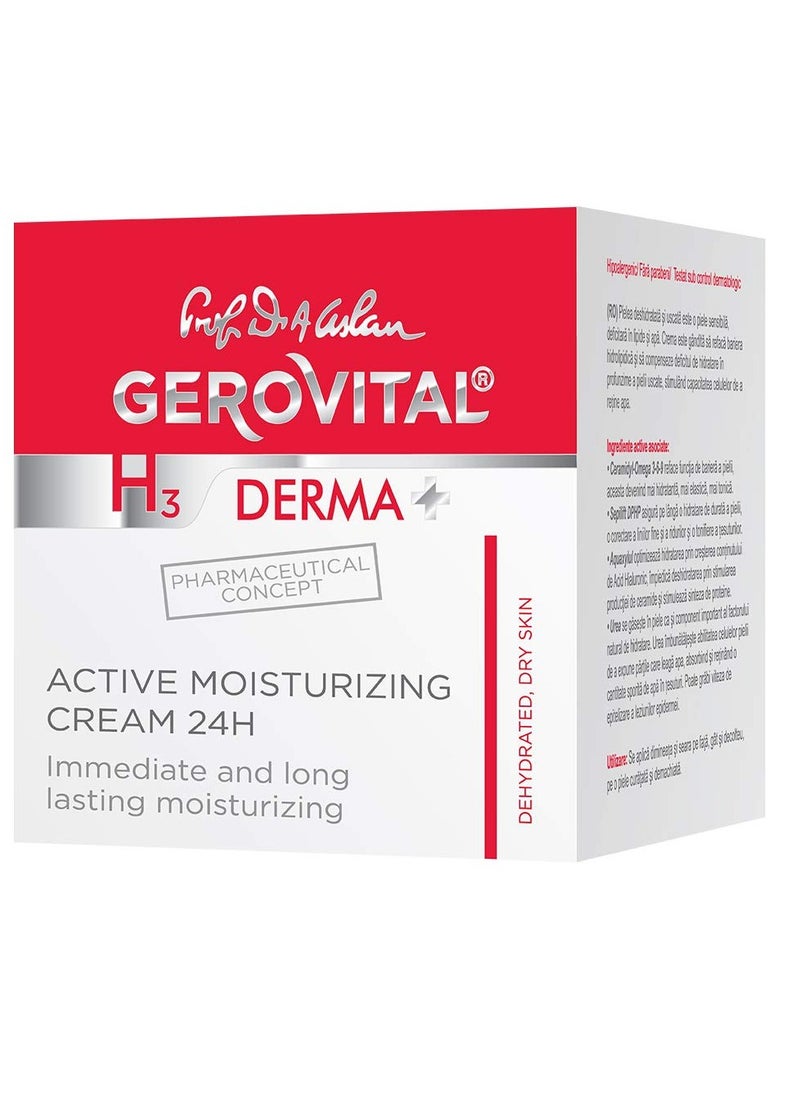 GEROVITAL DERMA+ All Day Active Moisturizing Face Cream, Anti-Wrinkle Facial Cream, Deep Hydration, Elastic and Tonic Skin, for Dry Skin, 50 mililiters