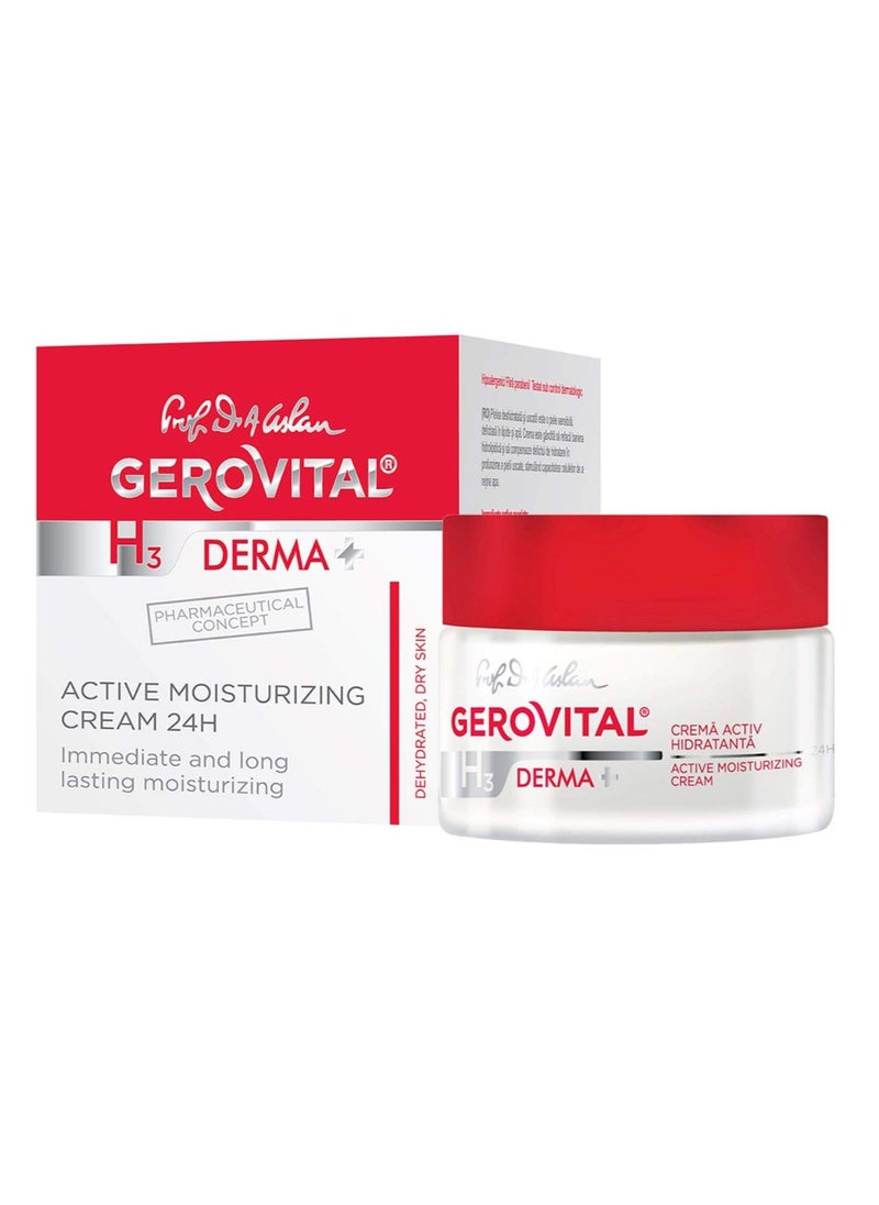 GEROVITAL DERMA+ All Day Active Moisturizing Face Cream, Anti-Wrinkle Facial Cream, Deep Hydration, Elastic and Tonic Skin, for Dry Skin, 50 mililiters