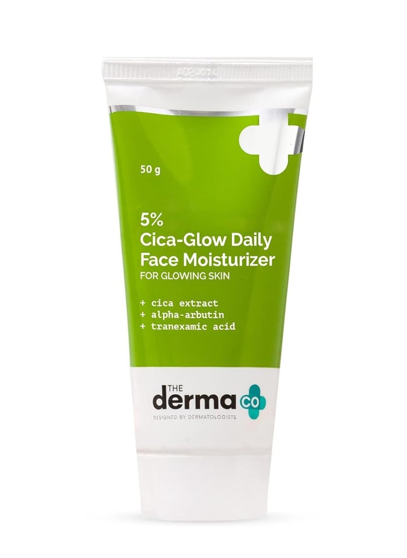 The Derma Co 5% Cica-Glow Daily Face Moisturizer with Alpha Arbutin & Tranexamic Acid | Makes Skin Glow | Evens Skin Tone | For All Skin Types | 50 g, Lotion