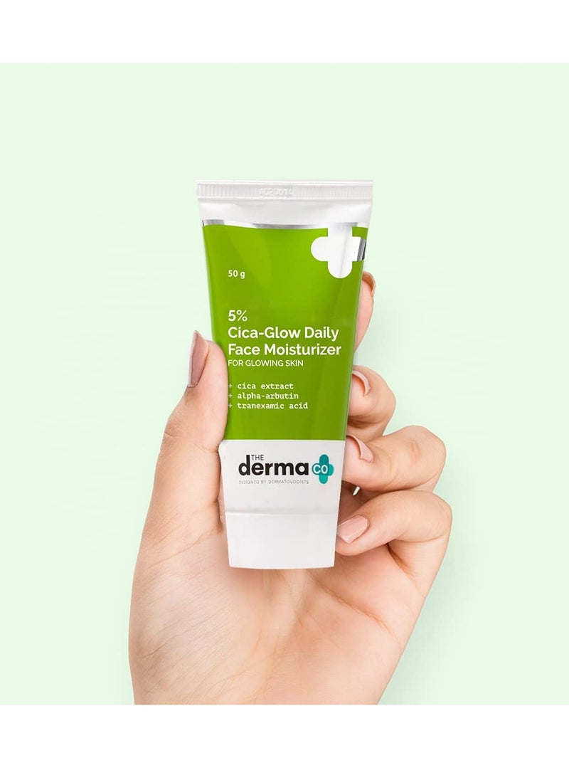 The Derma Co 5% Cica-Glow Daily Face Moisturizer with Alpha Arbutin & Tranexamic Acid | Makes Skin Glow | Evens Skin Tone | For All Skin Types | 50 g, Lotion