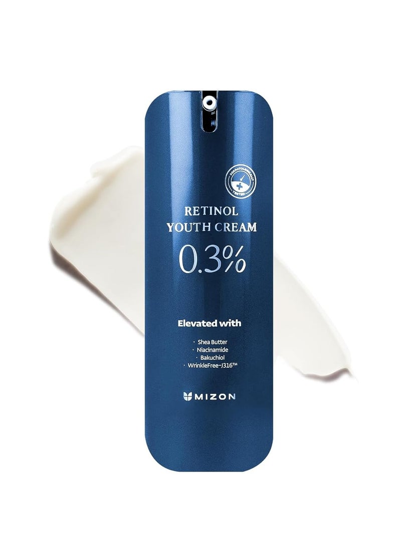 MIZON Retinol Youth (0.3% Retinol Cream) Fine Line Care with Retinol Shea Butter Peptides Niacinamide Bakuchiol Korean Skincare (0.92 oz)