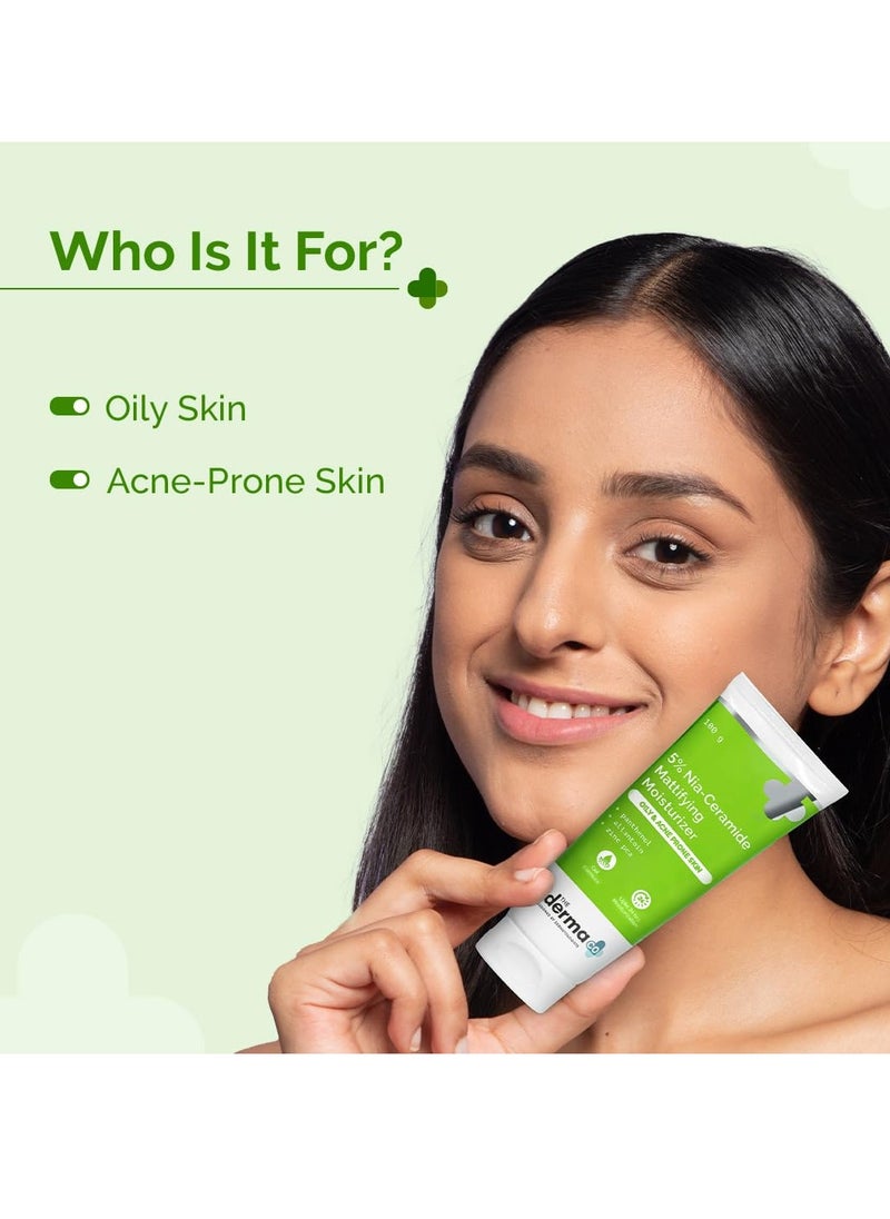 The Derma Co. 5% Nia-Ceramide Mattifying Moisturizer | For Oily to Acne Prone Skin | 5% Niacinamide, 2% Ceramide | 24 hrs. Moisturization | Panthenol, Allantoin & Zinc PCA | Oil-free Moisturizer | 100 g