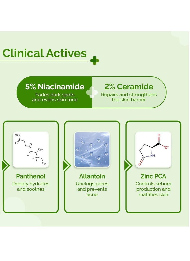 The Derma Co. 5% Nia-Ceramide Mattifying Moisturizer | For Oily to Acne Prone Skin | 5% Niacinamide, 2% Ceramide | 24 hrs. Moisturization | Panthenol, Allantoin & Zinc PCA | Oil-free Moisturizer | 100 g
