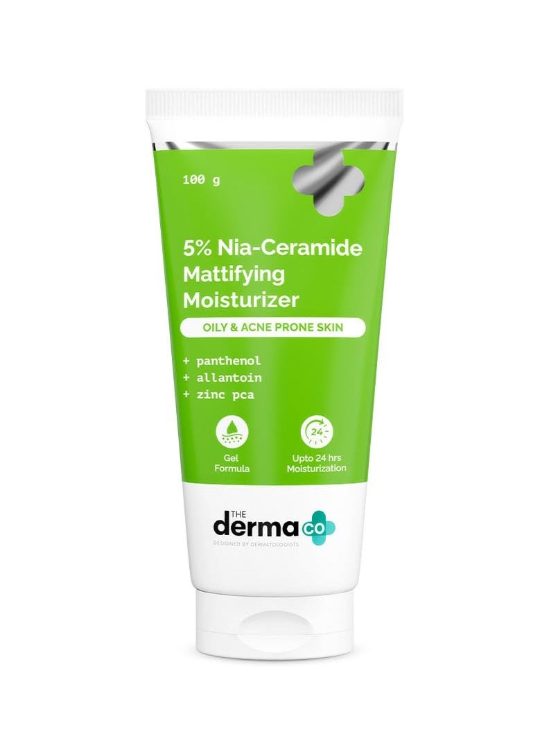 The Derma Co. 5% Nia-Ceramide Mattifying Moisturizer | For Oily to Acne Prone Skin | 5% Niacinamide, 2% Ceramide | 24 hrs. Moisturization | Panthenol, Allantoin & Zinc PCA | Oil-free Moisturizer | 100 g