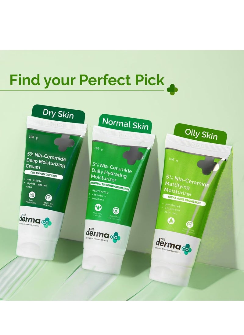 The Derma Co. 5% Nia-Ceramide Mattifying Moisturizer | For Oily to Acne Prone Skin | 5% Niacinamide, 2% Ceramide | 24 hrs. Moisturization | Panthenol, Allantoin & Zinc PCA | Oil-free Moisturizer | 100 g