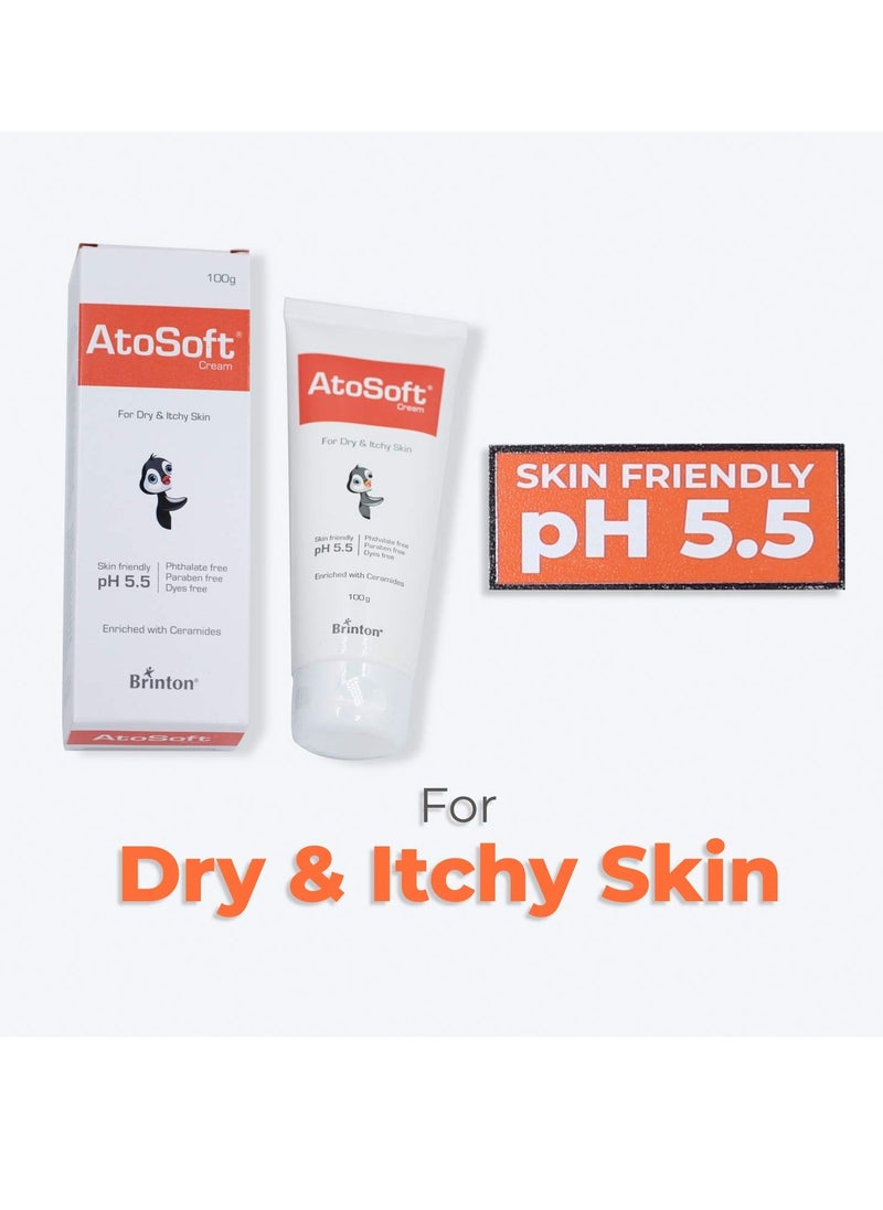Atosoft Cream for Dry & Itchy Skin of Baby | Intensive Moisturizing & Nourishing Cream pH 5.5 | Ultra Mild Dermatologist Recommended Moisturizer, Paraben-Free (Cream, 100 gm)