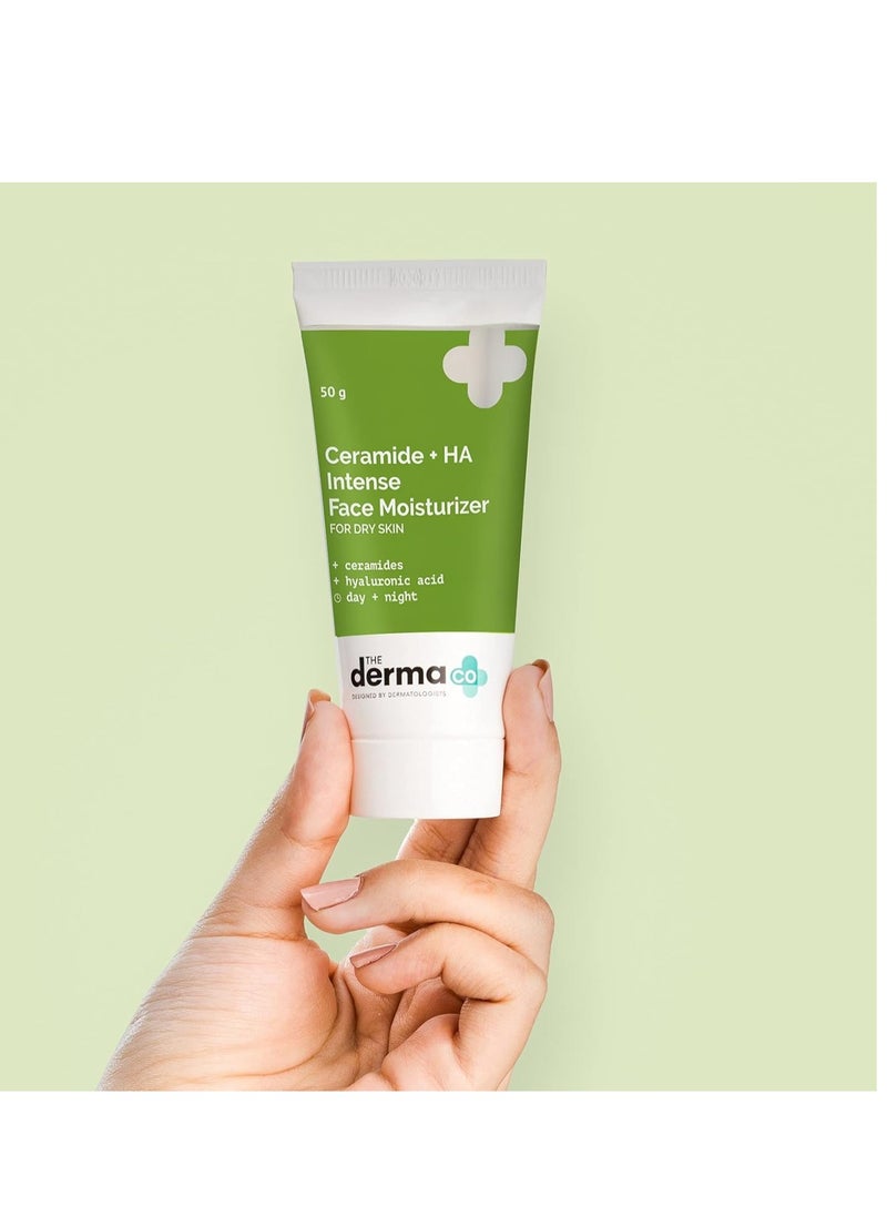 The Derma Co Ceramide + HA Intense Moisturizer Cream With Hyaluronic Acid | For Dry Skin | Repairs Dry & Dull Skin | Locks In Moisture | 50 g
