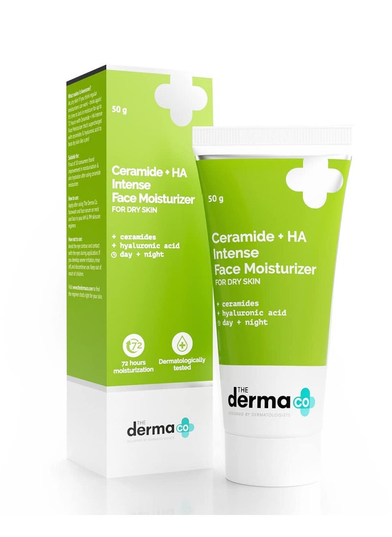 The Derma Co Ceramide + HA Intense Moisturizer Cream With Hyaluronic Acid | For Dry Skin | Repairs Dry & Dull Skin | Locks In Moisture | 50 g