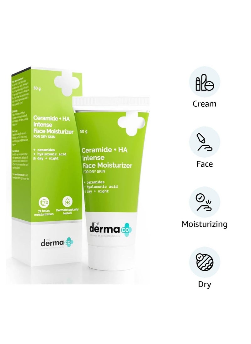 The Derma Co Ceramide + HA Intense Moisturizer Cream With Hyaluronic Acid | For Dry Skin | Repairs Dry & Dull Skin | Locks In Moisture | 50 g