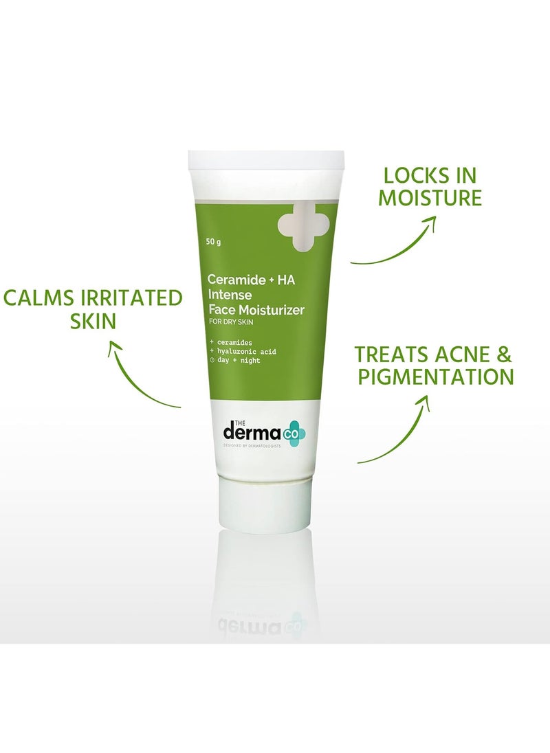 The Derma Co Ceramide + HA Intense Moisturizer Cream With Hyaluronic Acid | For Dry Skin | Repairs Dry & Dull Skin | Locks In Moisture | 50 g