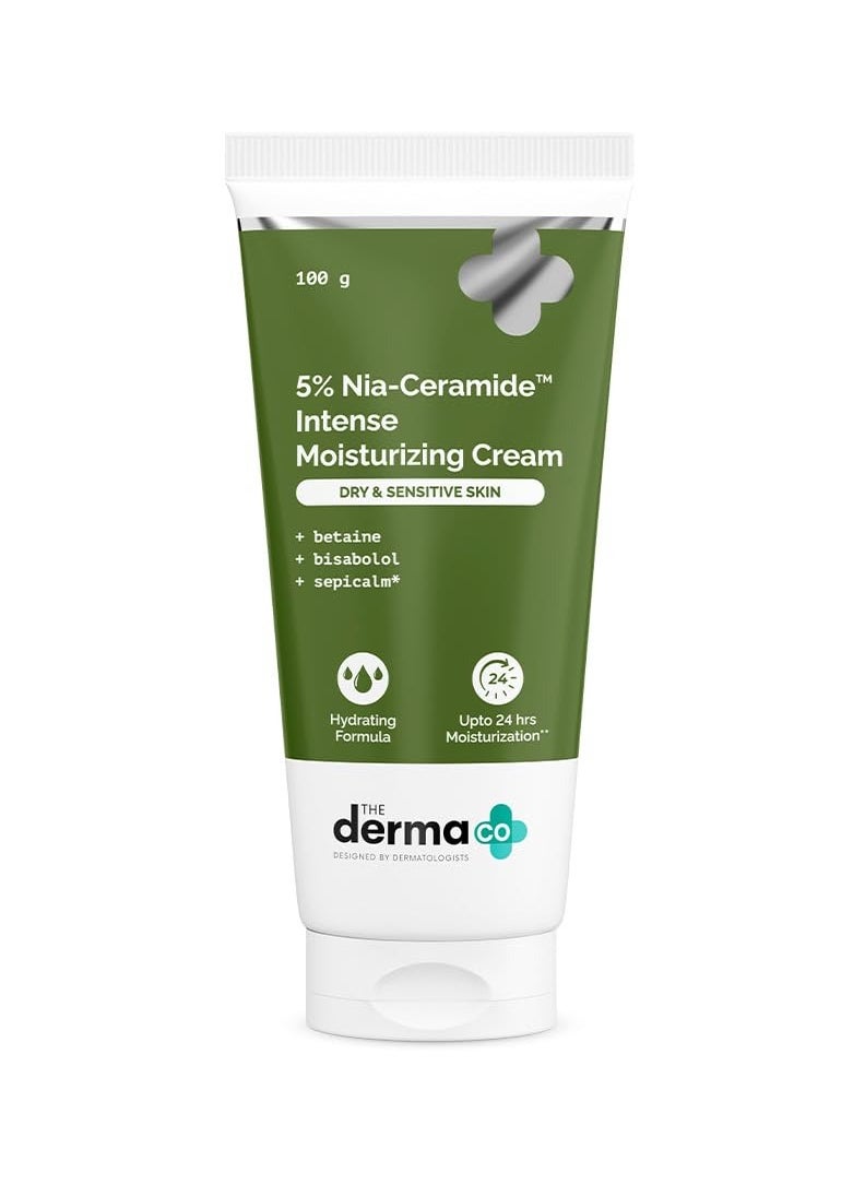 The Derma Co 5% Nia-Ceramide Intense Moisturizing Cream | 5% Niacinamide & Ceramide | 24hrs.Moisturization | Betaine, Bisabolol & Sepicalm | Moisturizer for Dry & Sensitive Skin - 100 g